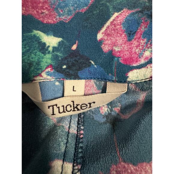 Tucker NYC Silk Market Dress Teal Floral Print Women’s Large - Picture 4 of 4
